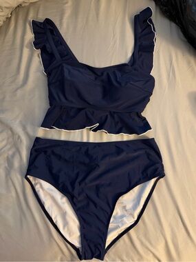 Navy Ruffle Two-Piece Bikini Set